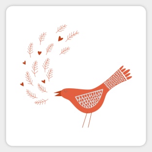 Scandinavian Bird With Hearts Sticker